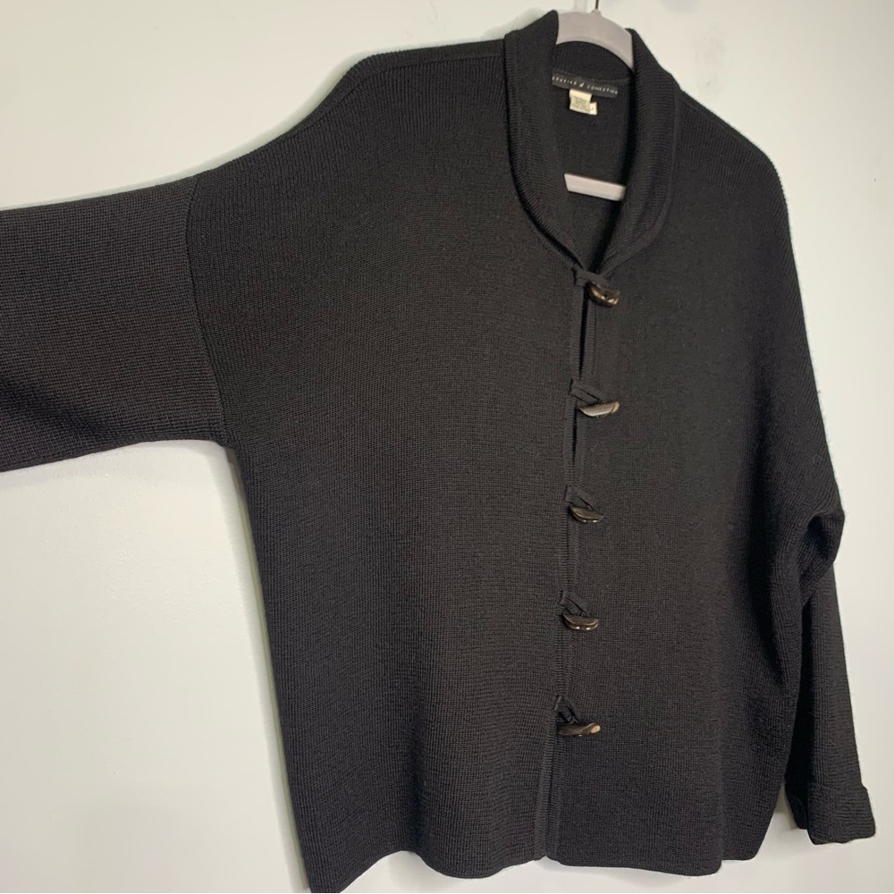 Peruvian Connection Women’s Black Collared Toggles Closure Cardigan Knit Jacket - Picture 4 of 7